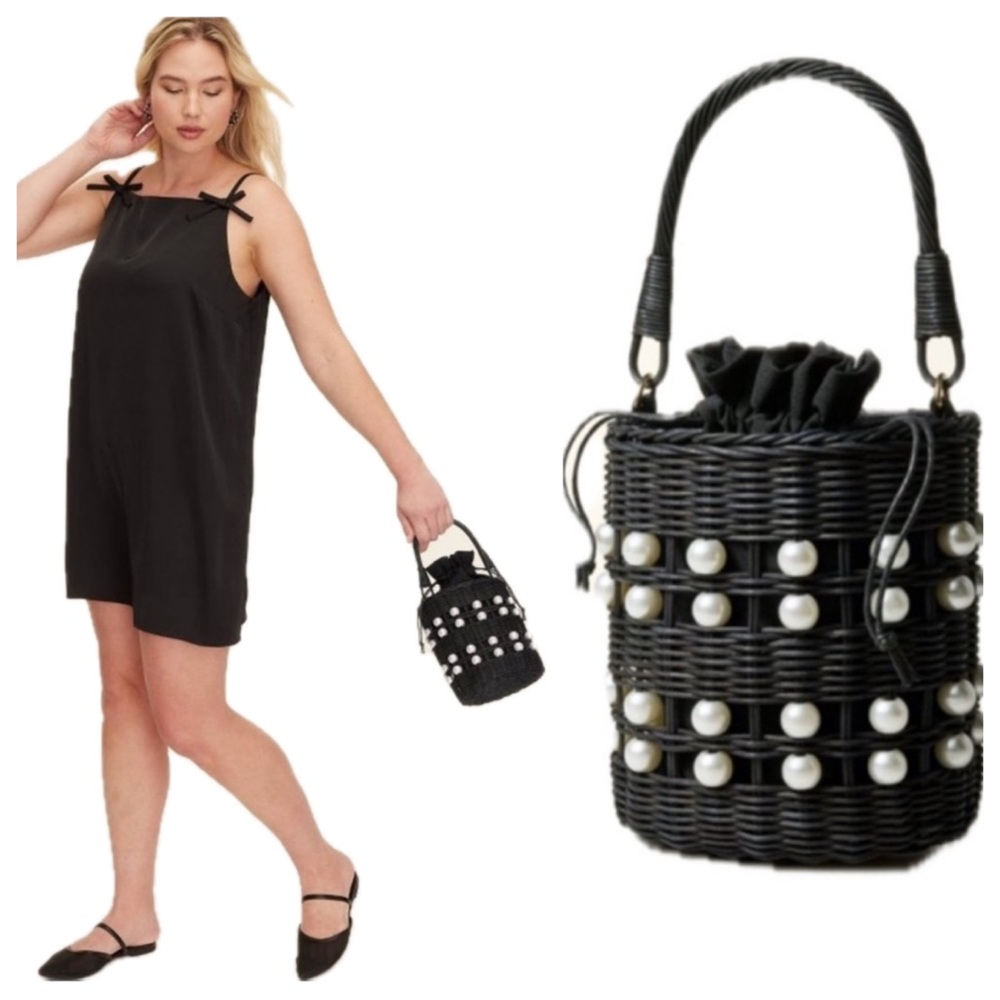 Kate Spade x Target Collab Pearl Embellished Basket Bucket Bag NWT Black